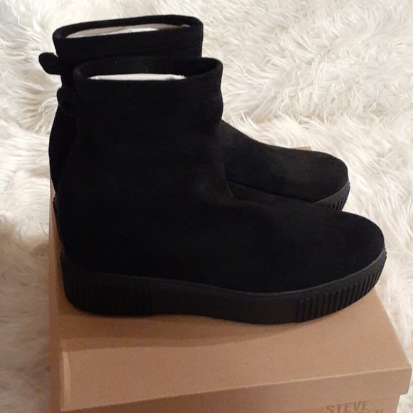 Steve Madden Shoes - Womens Black Freshly Suede Wedge Boots Pull On